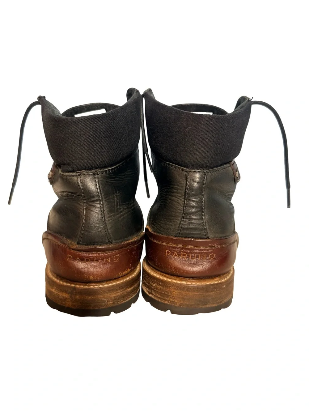 Paruno heritage chukka Men's Black Leather Lace-Up Ankle Boots Brown Accent S 9